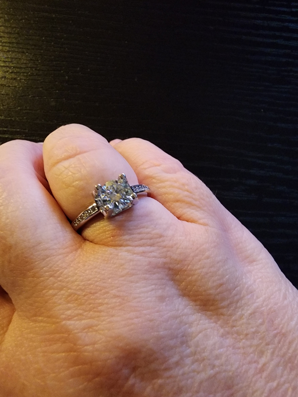 Classic Silver-Tone Clear Moissanite Solitaire Engagement Ring